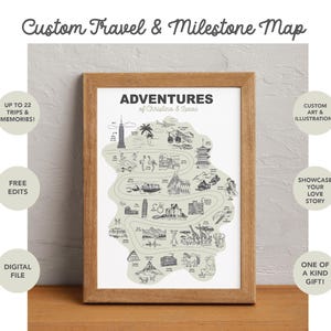 Custom Travel Map Print, Life Story and Memories Illustration, Anniversary Wedding Gift, Personalized Travel Art for Couples
