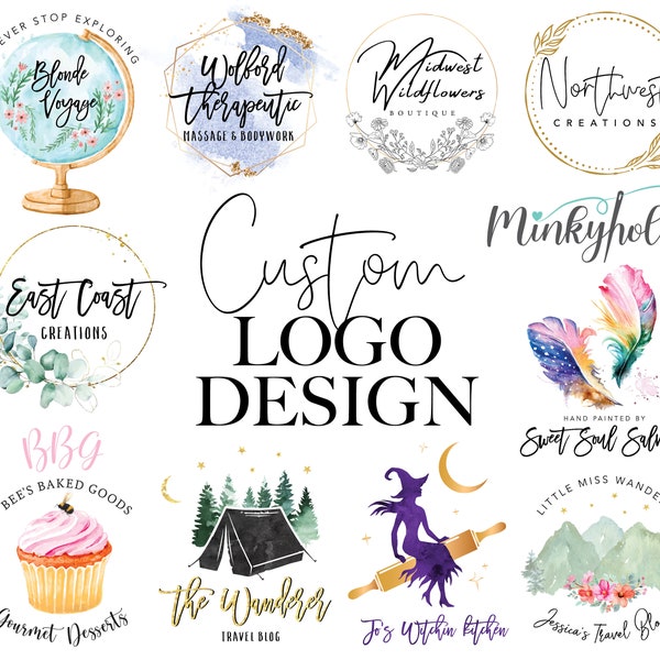 Custom Logo Design, graphic design, logo designer, small business logo, watercolor, blog, shop, personalized digital file