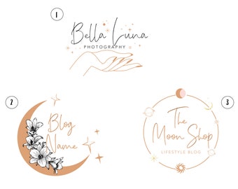 Customized Logo Design, photography, blog, boutique, moon, star, personalized digital file