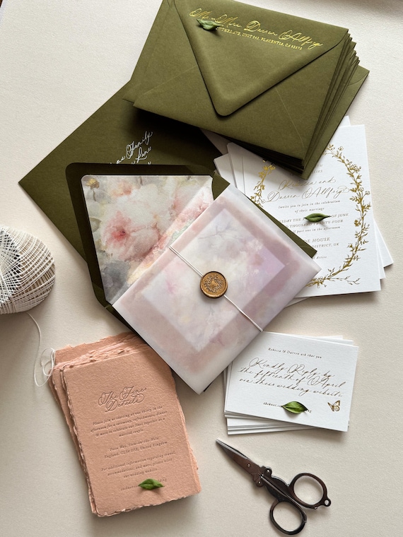 Custom Wedding Invitation Suite, Letterpress, Foil, Day-Of Stationary