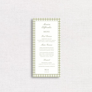 Plantilla de menú para bodas, despedidas de soltera, descarga digital personalizable, cuadros vichy
