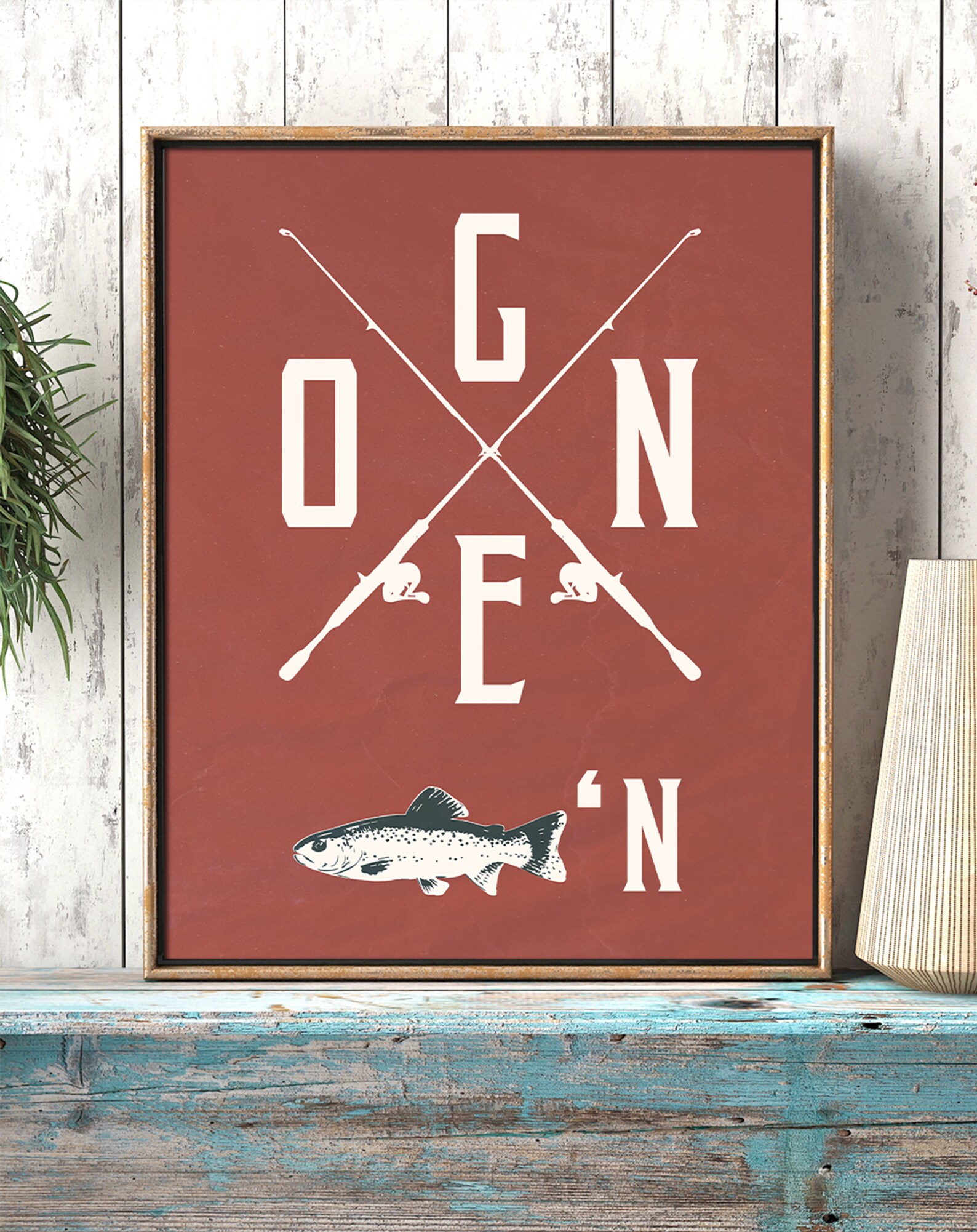 Gone Fishing Poster: Red Sportsman's Digital Wall Decor - Etsy