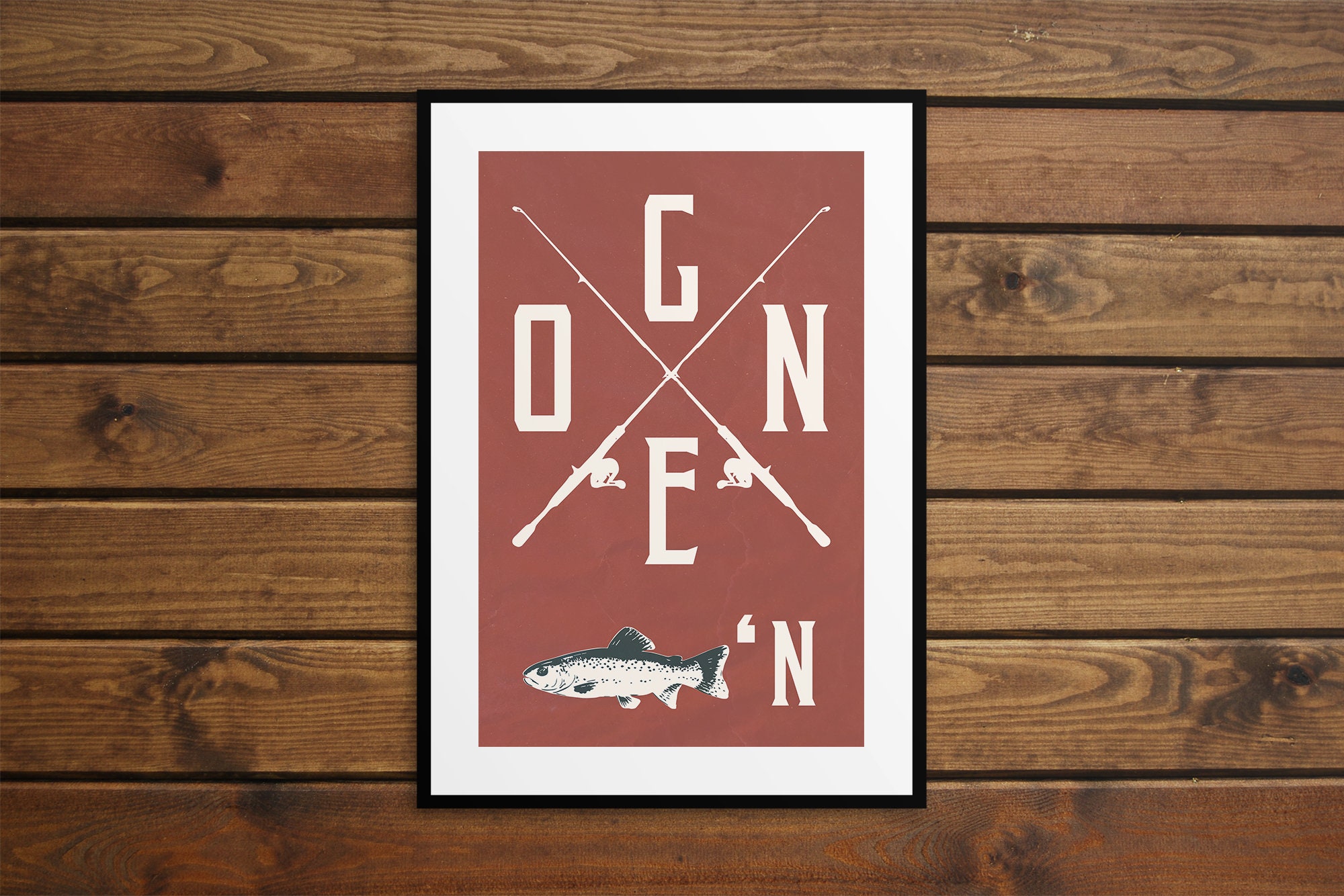 Gone Fishing Poster: Red Sportsman's Digital Wall Decor - Etsy