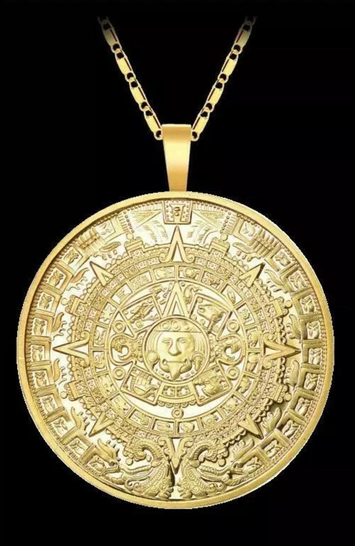 MAYAN Medallion Necklace gold ancient calendar sun coin Etsy