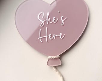 Heart Baby Name Sign | Custom Acrylic Balloon Milestone Plaque
