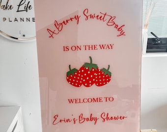 Custom Berry Baby Shower Acrylic Sign: Strawberry Theme Decor