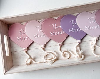 Acrylic Baby Milestone Heart Discs: Hand-Painted Photo Props, Set of 12