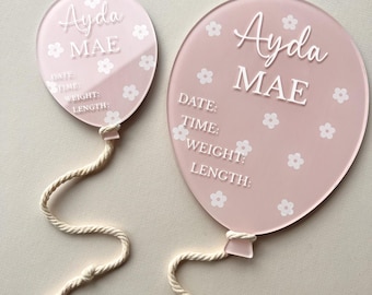 Personalized Baby Balloon Announcement Sign: Acrylic Newborn Gift
