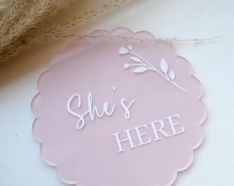 Scallop Baby Name Sign | Custom Acrylic Milestone Plaque
