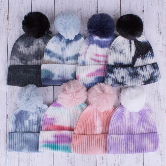 Women Tie Dye Pom Beanie Winter Beanie 