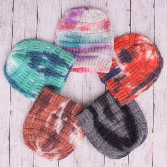 Women Tie Dye Knit Beanie With Pom Winter Beanie Winter Hat | Etsy