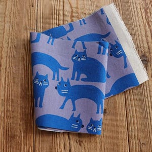 Japanese Cotton Fabric Lightweight Canvas Cat Blue