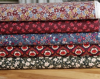 Corduroy fabric with floral print, 140 g/m², Bordeaux color, perfect for trousers, skirts, dresses, OEKO-TEX certified.