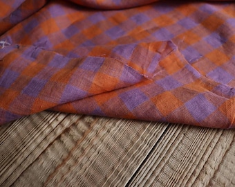 Alva Checkered Linen, Enzyme Washed, 140 g/m², Pink Linen Fabric for Dresses, Trousers, Blouses