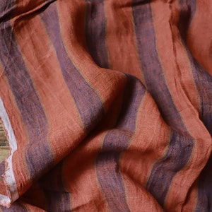 Linen stripes, stonewashed rust, 150 g/m²/ Linen fabric for dresses, trousers, blouses