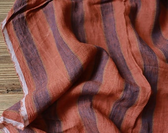 Linen stripes, stonewashed rust, 150 g/m²/ Linen fabric for dresses, trousers, blouses