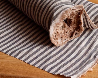 Linen Iska striped stonewashed 150 g/m2 Sand Jeans linen fabric for dresses, trousers, blouses