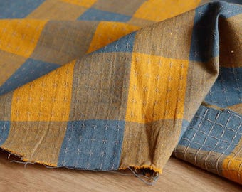 Sashiko mustard cotton fabric 150 g/m2 for clothing or accessories