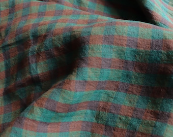 Linen Mare Karo stonewashed 130 g/m2 Green Linen fabric for dresses, trousers, blouses