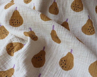 Double Gauze PEAR JB Print 115 g/m2 Ocher, perfect for trousers, skirts, dresses, OEKO-TEX® certified