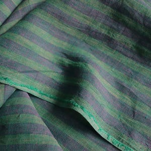 Tela de lino lavada a la piedra con rayas Alma, 140 g/m², azul verdoso, para vestidos, pantalones y blusas