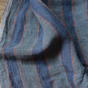 Linen stripes, stonewashed blue, 150 g/m²/ Linen fabric for dresses, trousers, blouses