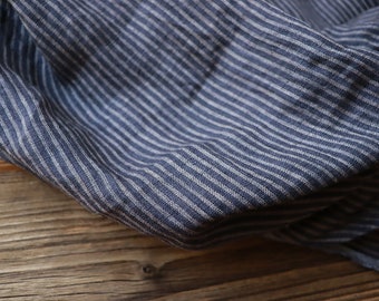 Linen stripes stonewashed Navy 170 g/m2/ Linen fabric Oeko Tex 100