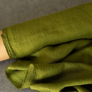 Linen washed olive uni 200 g/m2/ linen fabric Oeko Tex 100