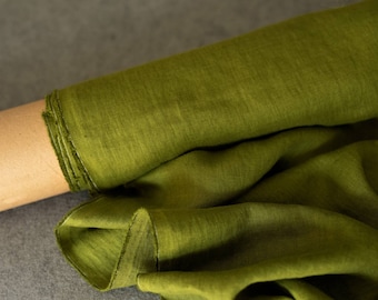 Linen washed olive plain 200 g/m2/ linen fabric Oeko Tex 100