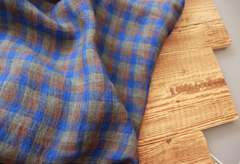 Rest 0.7 M X 1.35 M Linen Check Cobalt Stonewashed 130 G/m2 Linen