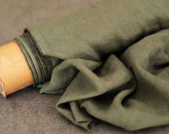 Linen washed khaki plain 200 g/m2/ Linen fabric Oeko Tex 100