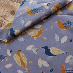 Japanese cotton fabric lightweight canvas bird pattern grey