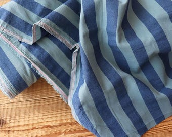 Yarn-dyed cotton fabric, striped green and blue, for clothing and decoration