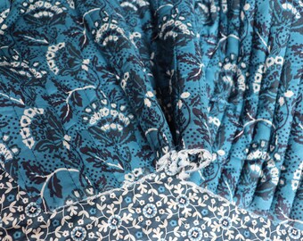 Adriana Cotton Print Petrol quilted fabric, designer fabric for jackets, vests, bags, blankets
