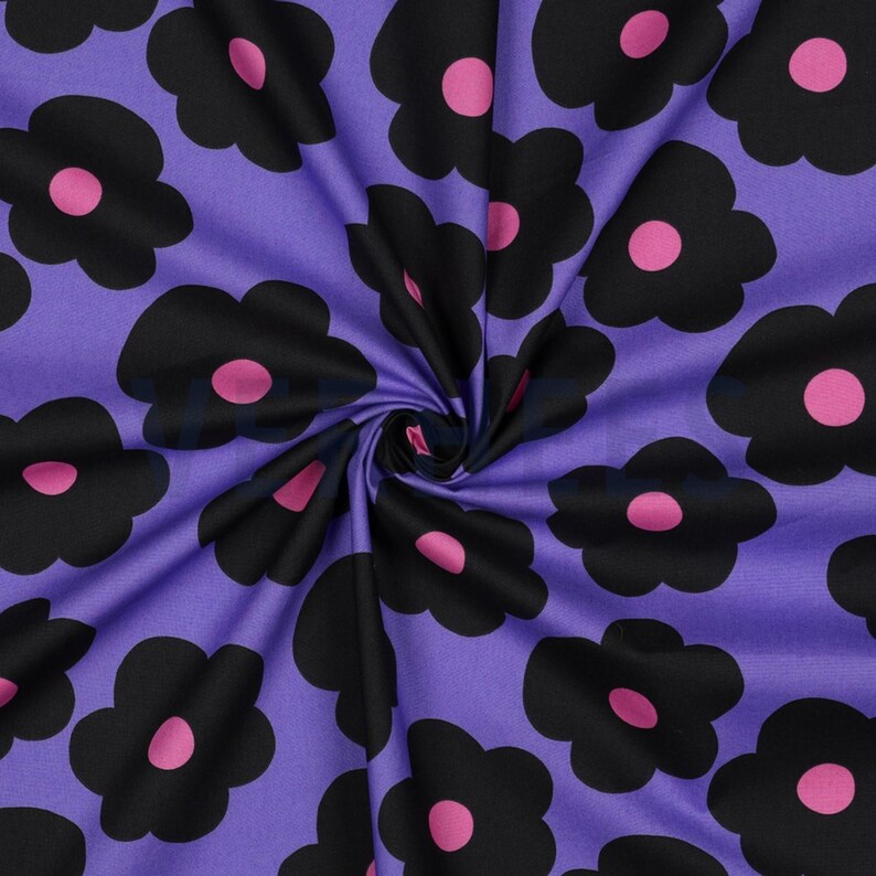 Fine Poplin Big Flowers Nerd HANSEN 110 G/m2 Purple Ideal for Clothing