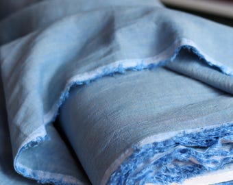 Linen-Tencel blend chambray 170 g/m2 light blue for dresses, trousers, blouses