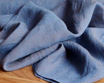 Linen Stonewashed Chambray Blue Brown stonewashed 170 g/m2 Linen fabric Oeko Tex 100 for dresses, blouses, trousers