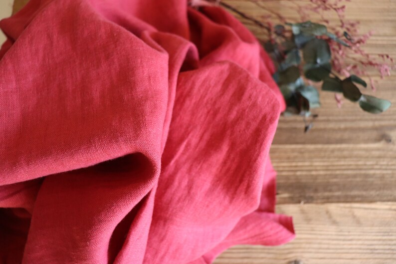 Linen washed raspberry plain 200 g/m2/ linen fabric Oeko Tex 100 image 6