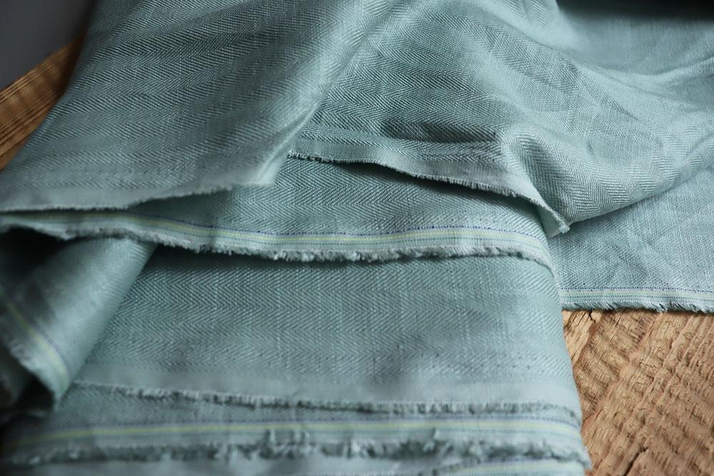 Tencel Linen - Mix Herringbone Pattern 205 g/m2 Sage for Trousers, Vests, Skirts, Jackets