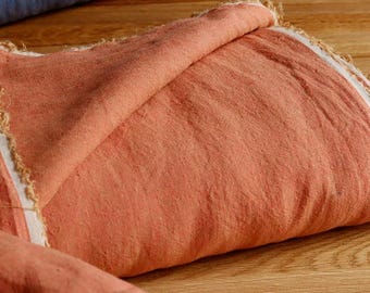 Stonewashed Chambray Orange Linen Fabric 170 g/m2 Oeko Tex 100 for Dresses, Blouses, Trousers