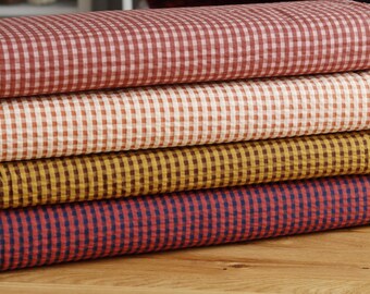 Cotton Seersucker Fabric, Red and Blue Check, for Dresses, Blouses, Trousers, Cushions, Accessories