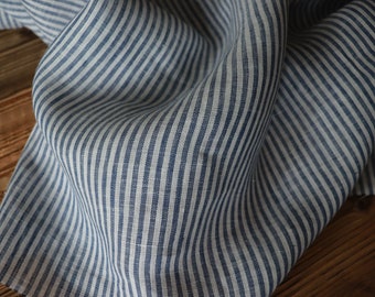 Linen washed stripes blue 130 g/m2/ linen fabric Oeko Tex 100