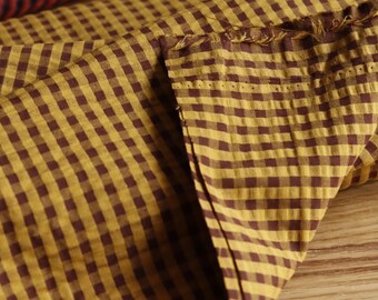 Cotton fabric Rom seersucker check mustard for dresses blouses trousers cushions accessories