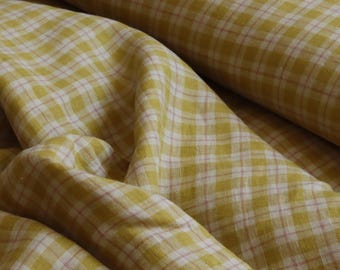 Alice Check Linen Enzyme Wash 140 g/m2 Pear Linen fabric for dresses, trousers, blouses