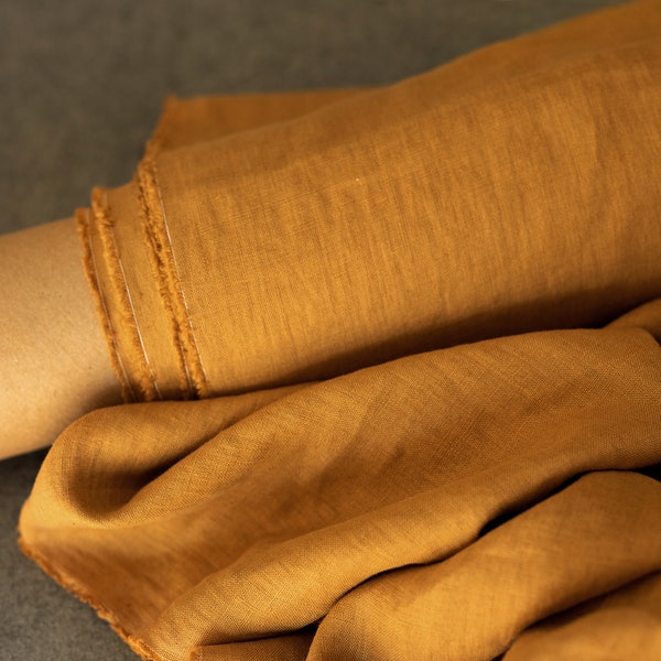 Linen washed Mustard Uni 200 g/m2/ Linen fabric Oeko Tex 100