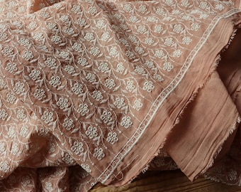 Cotton fabric with embroidery, 140 g/m², Clay, perfect for blouses, skirts, dresses, OEKO-TEX certified.