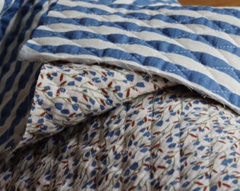 Quilted double gauze cotton print stripes and flowers designer fabric for jackets, vests, bags, blankets