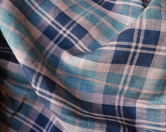 Linen checked navy nude 170 g/m2 for dresses, blouses or skirts