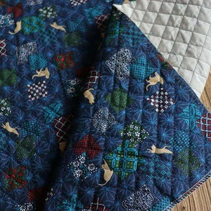 Quilted fabric Japanese cotton fabric blue