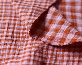 Double Gauze Caramel 120 g/m2 Checkered fabric, perfect for trousers, skirts, dresses, OEKO-TEX certified